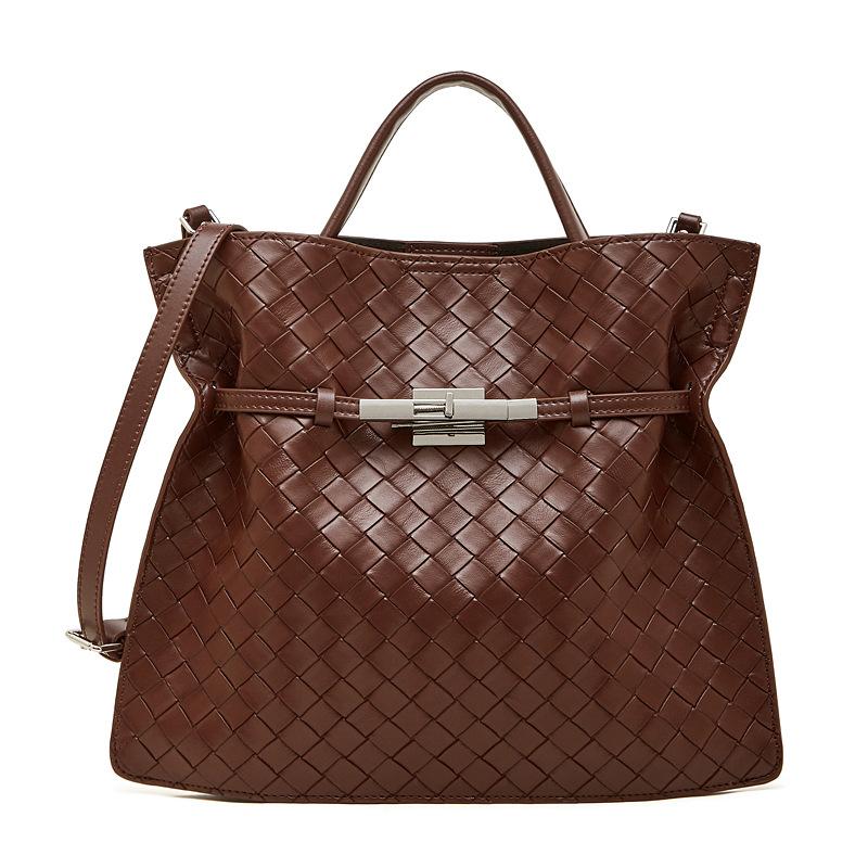 Женская сумка из натуральной кожи, плетёная, женская сумка, большая вместимость, модная, одноплечевая, сумка через плечо One Size фиолетовый