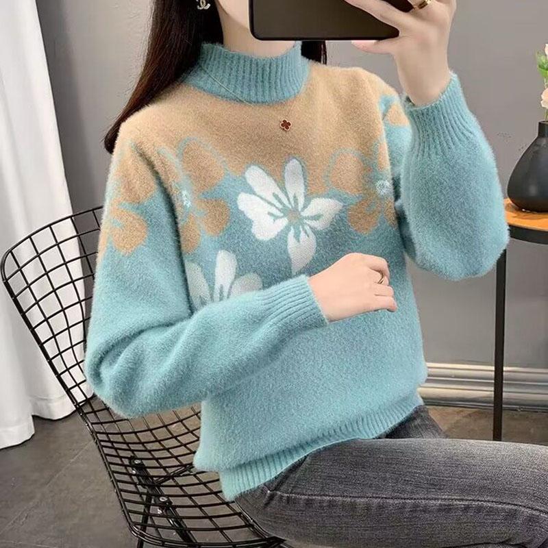 Pulover pentru Femei Toamnă Iarnă Îngroșat Pulover Cald Tricotat în Dungi Gât Rotund Strat de Bază Elastic Mânecă Lungă Jumper Supradimensionat Topuri