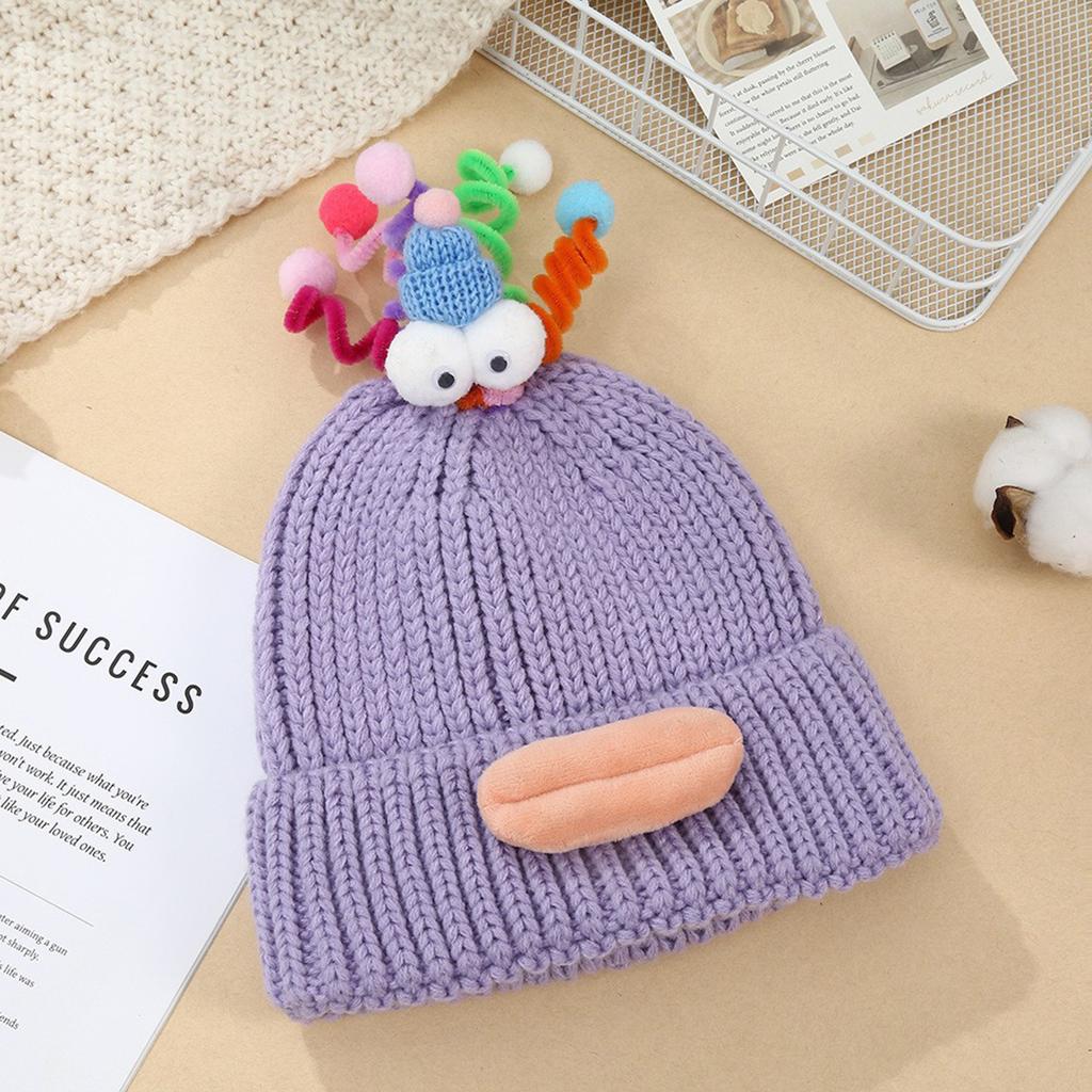 Damenmütze Lustige Cartoon Wurstmaul Wollmütze Gestrickte Ohrenschützmütze Winter Warm Niedlich Großer Kopf Niedliche Lustige Mütze