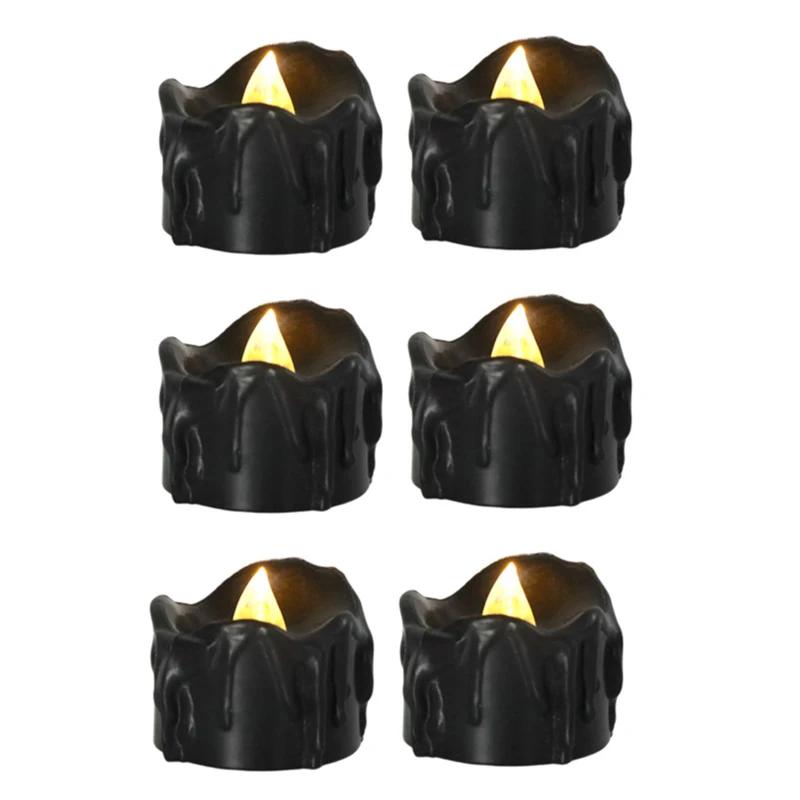

6/1PCS світлодіодні безполум яні свічки на батарейках Tealight Black Tea Candle Light для Хелловіна, дня народження, весільного декору 6PCS
