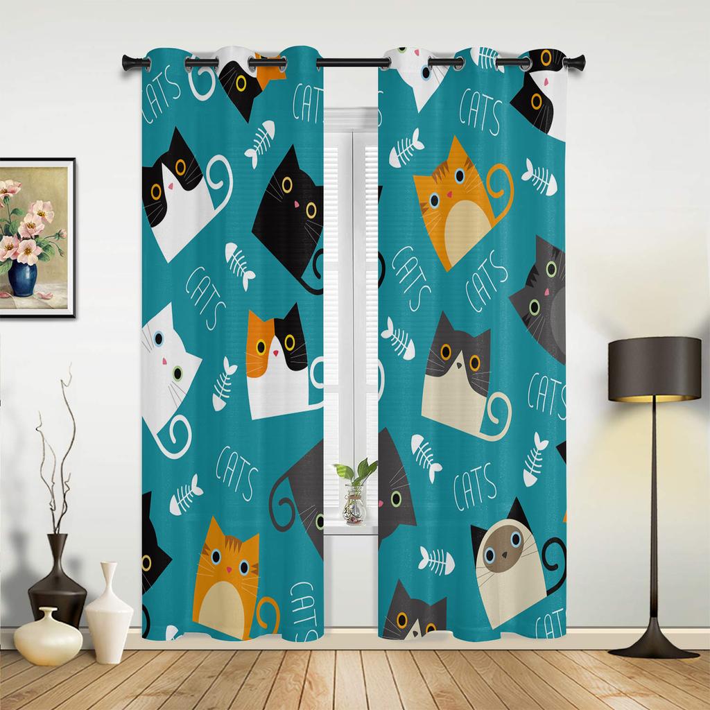 Color Cat Window Curtain Drapes Home Decor Living Room Spaces Curtains Kids Room Curtain Drapes Cortinas Cartoon Animal For Kitchen Spaces Bedroom