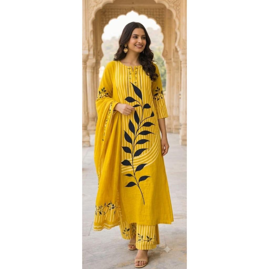 Hand Block Printed Heavy Cotton Kurta Set Women's Designer Ethnic Kurti Pant Set