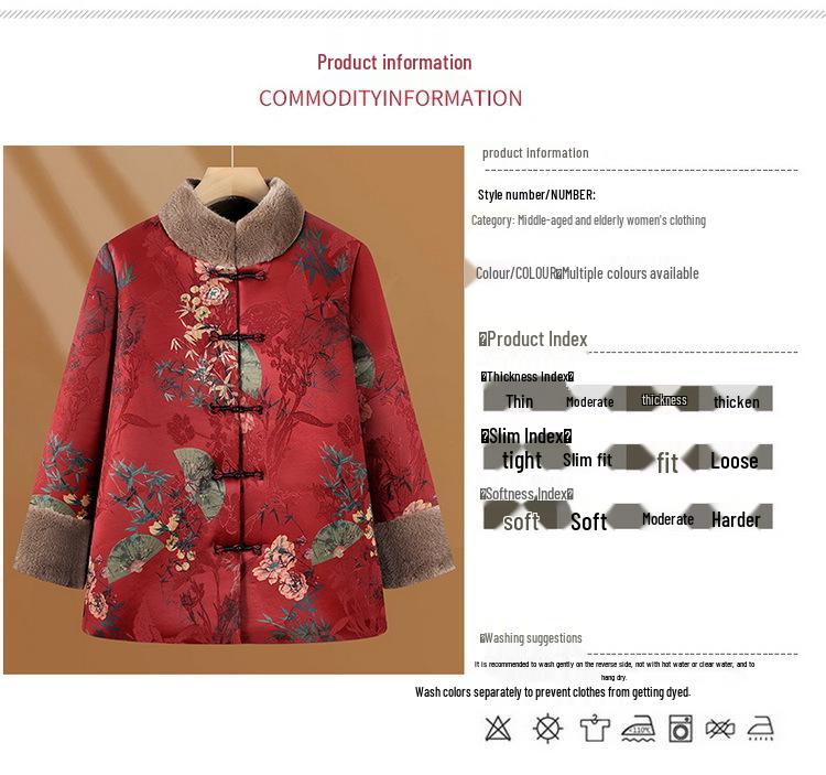 Stylish Velvet-Lined Winter Tang Suit Jacket for Elderly Women – Warm Cotton Cold-Protection Fashion