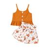Elroy 2Pcs Kids Clothes Outfit Girl Printed Shorts Pants Ruffle Top Button Vest