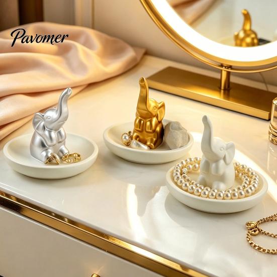 Cute Elephant Jewelry Holder Storage Tray, with Upturned Nose Design, Dustproof Tray Waterproof Compact Organizer for Rings Earrings Bracelets Case