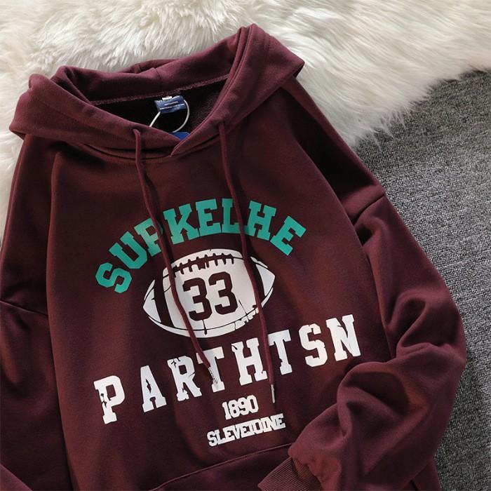 

American Retro Casual Sweater Fleece Hooded Men s and Women s Same Autumn and Winter Football Printing Affordable Wholesale Coat S