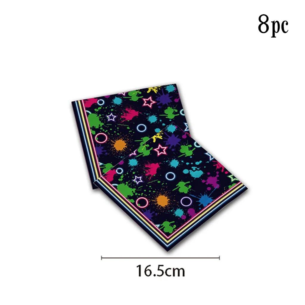 Neon Theme Party Disposable Tableware Set Colorful Graffiti Paper Plates Napkins Cups Kids Happy Neon Birthday Party Decoration