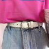 Sleek Versatile Womens Korean Circle Buckle Denim Belt Crafted From Quality Pu Style For