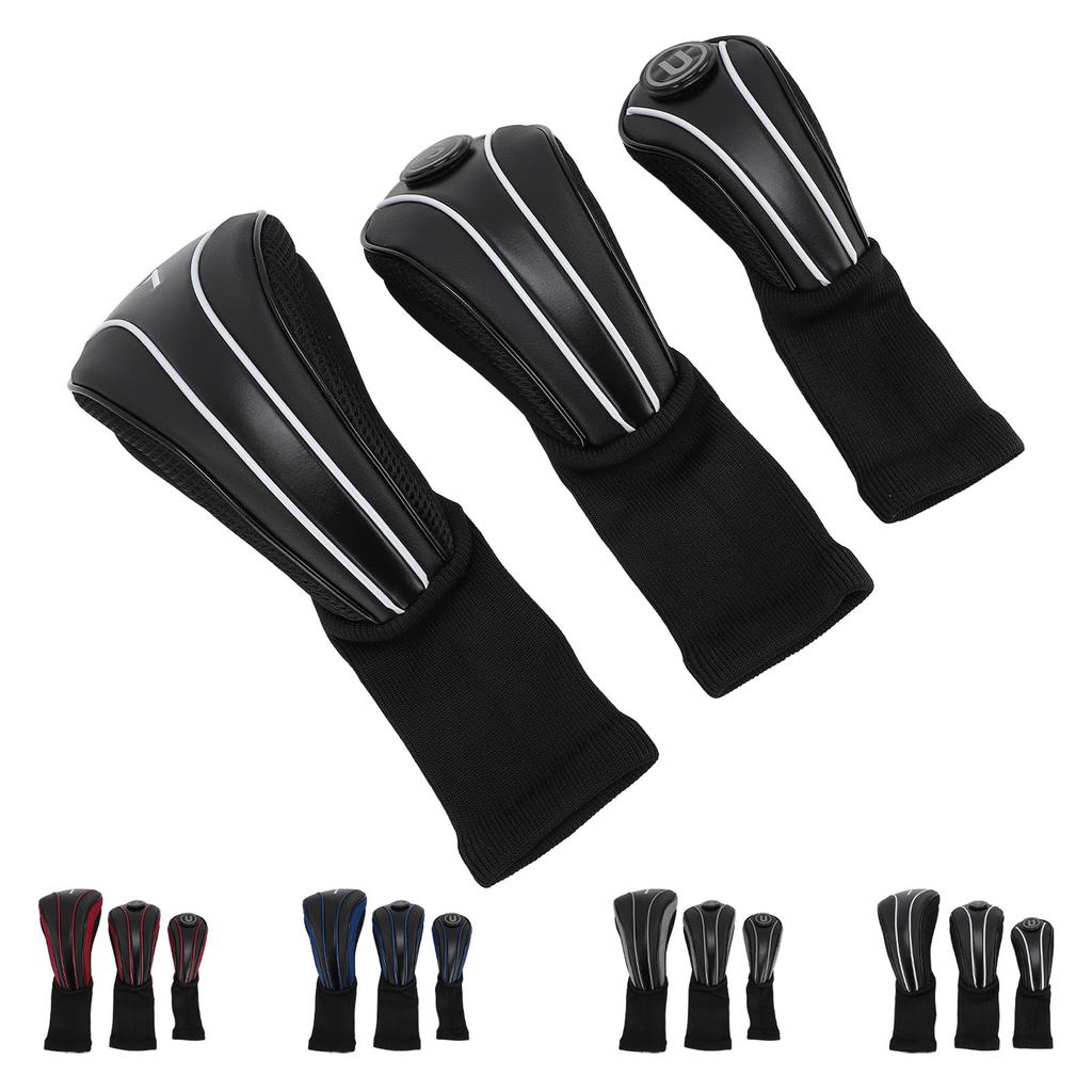 3pcs Club Head Cover with Spare Number Plates Long Neck Scratch Proof Breathable PU Club Headcover F