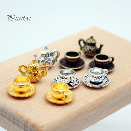 5 Stück/Set 1:12 Puppenhaus-Teekannen-Set, Miniatur-Teekanne, Teetasse, Untersetzer, Modell-Set, Esstisch, Modell, Dekor, Spielzeug, Puppenhaus-Zubehör