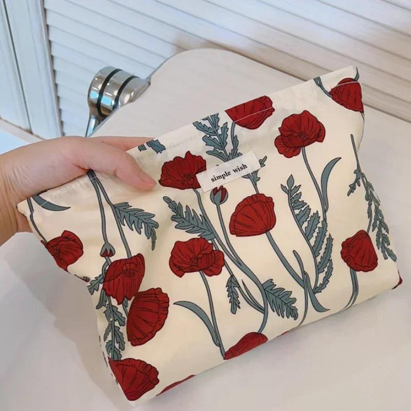 Cotton Ladies Travel Storage Lipstick Bag Retro Flower Women's Cosmetic Bags Cute Design Girls Pencil Case Makeup Bag Handbags