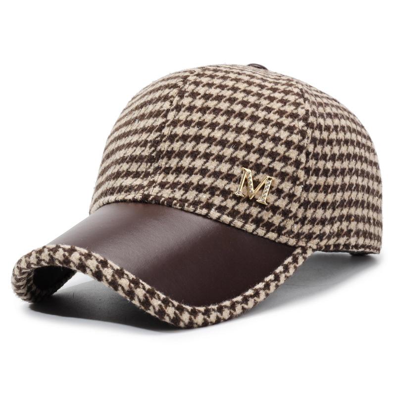 Autumn & Winter New Style Houndstooth Wool Blend Baseball Cap, Women's Versatile Fashion Cotton Hat