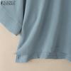 ZANZEA Women Casual Round Neck 3/4 Sleeve Solid Color Loose Blouse