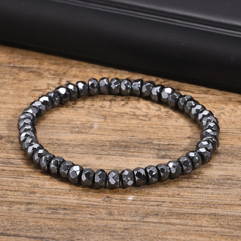 Stylish Black Triangle Beads Bracelets For Men Women Stretch Unisex Gallstone Hematite Wristband Jewelry Father Boyfriend Gift