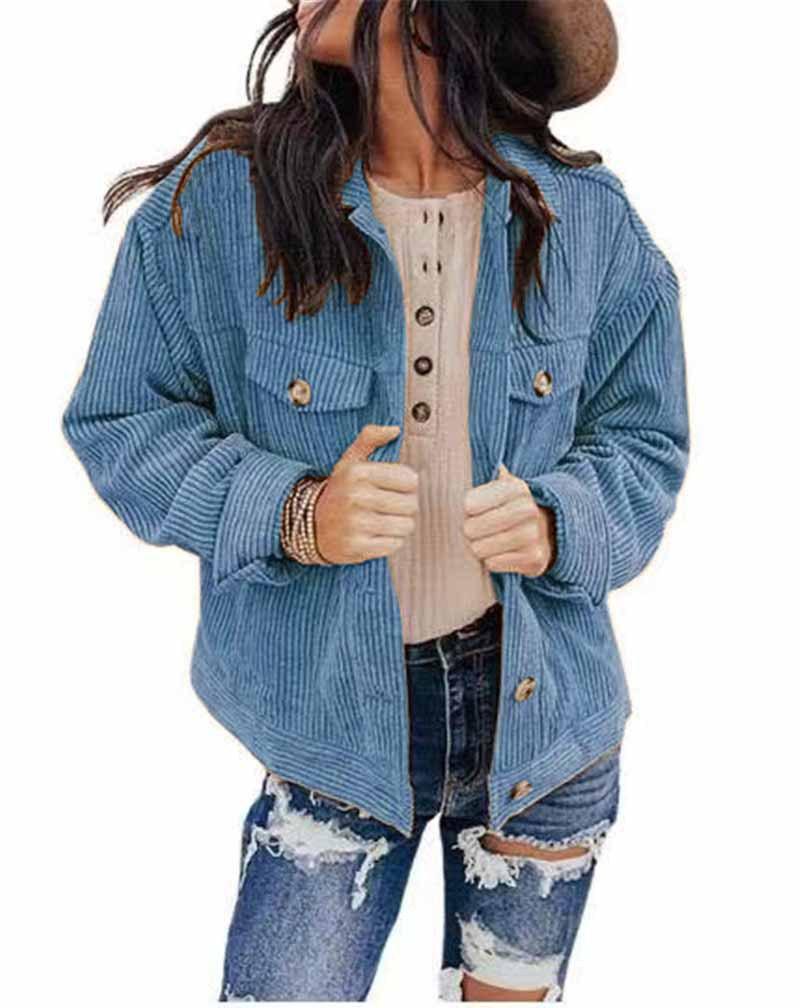 2026 New Women's Corduroy Shirt Jacket Cardigan, Solid Color Button Front Open Coat for Autumn Winter Casual Wear S-3XL