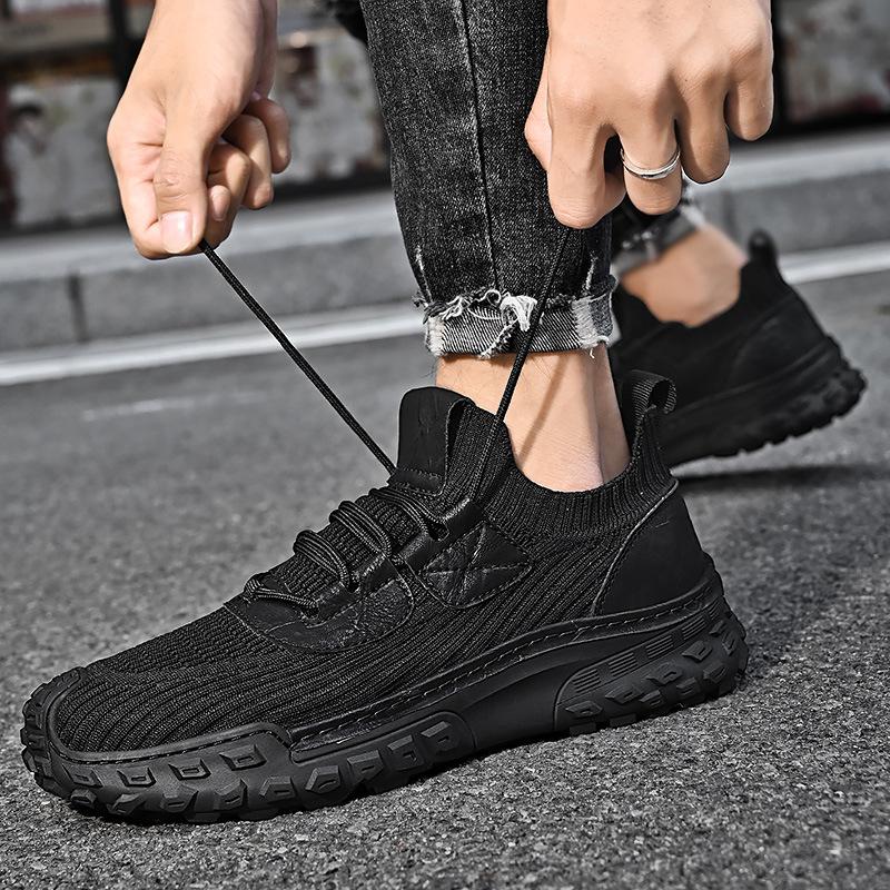 Sneakers men's 2025 new soft-soled non-slip fly-woven lace-up casual shoes platform-soled trend versatile jogging shoes men's shoes