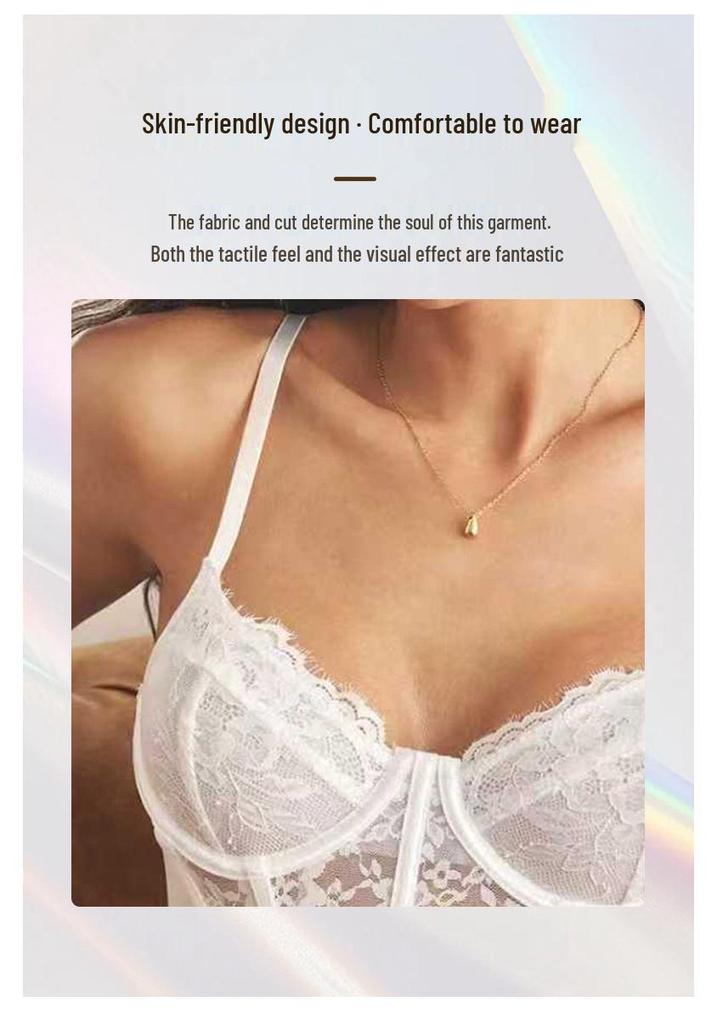 Sexy European & American Lace Underwire Diamond Crop Top - Slim Fit, See-through Vest for Women in White.