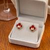 Year Of The Dragon Festive Chinese Style Diamond-Set Natal Year Earrings, Guochao Red New Year'S Blessing High-End Ear Buckles