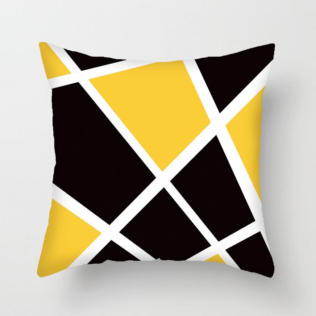 Modern Simple Yellow And Black Color Pillow Cover Geometric Abstract Pillow Cover Short Plush Car Pillow Cover