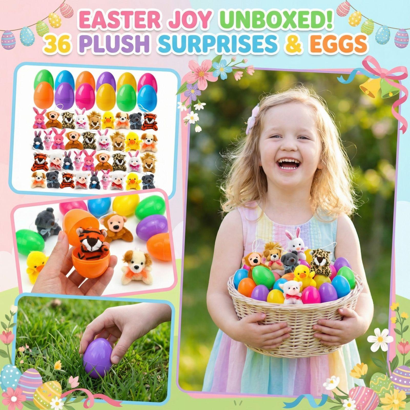 36pcs Easter Egg Plush Animal Toys One Size
