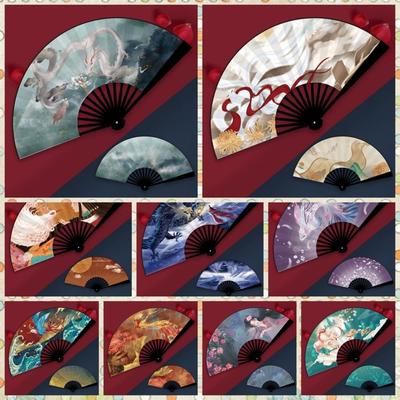 Decorative Taffeta Folding Fan Vintage ABS Plastic Handle Hand Fan Foldable Chinese Style Party Favors Home Decor