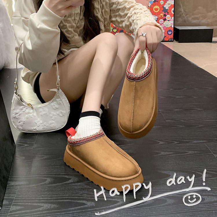 Damen 2023 Herbst/Winter Höhenverstärkende Schneestiefel mit dicker Sohle - Übergröße, Samtgefüttert, Halbschuhe mit geschlossener Zehenpartie