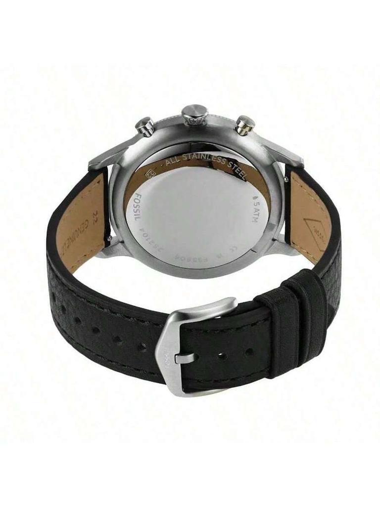 Gent's Retro Pilot Chronograph Watch: Black Dial Quartz with Leather Strap, Model FS5806