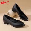 Stewardess work shoes, women's black leather shoes, thick heels, long standing at work is not tired, comfortable feet, career interview high heels