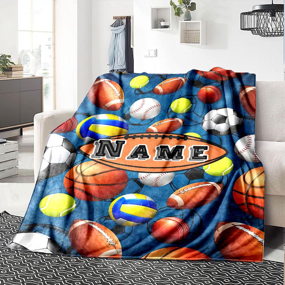 Sports Balls Home Customize Your Name Blankets Comfortable Soft Lightweight Multipurpose Blanket For Picnic Sofa Office Bed Living Room Suitable As