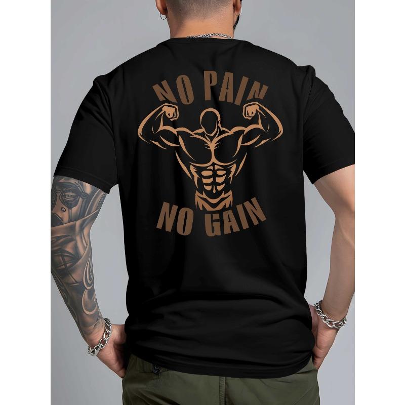 Europese Maat Pijnloze Gains Heren Fitness Tanktop Grote Maat Verlaagde Schouder T-shirt met Achterprint & Slogan, Ademend Zomer Sportkleding