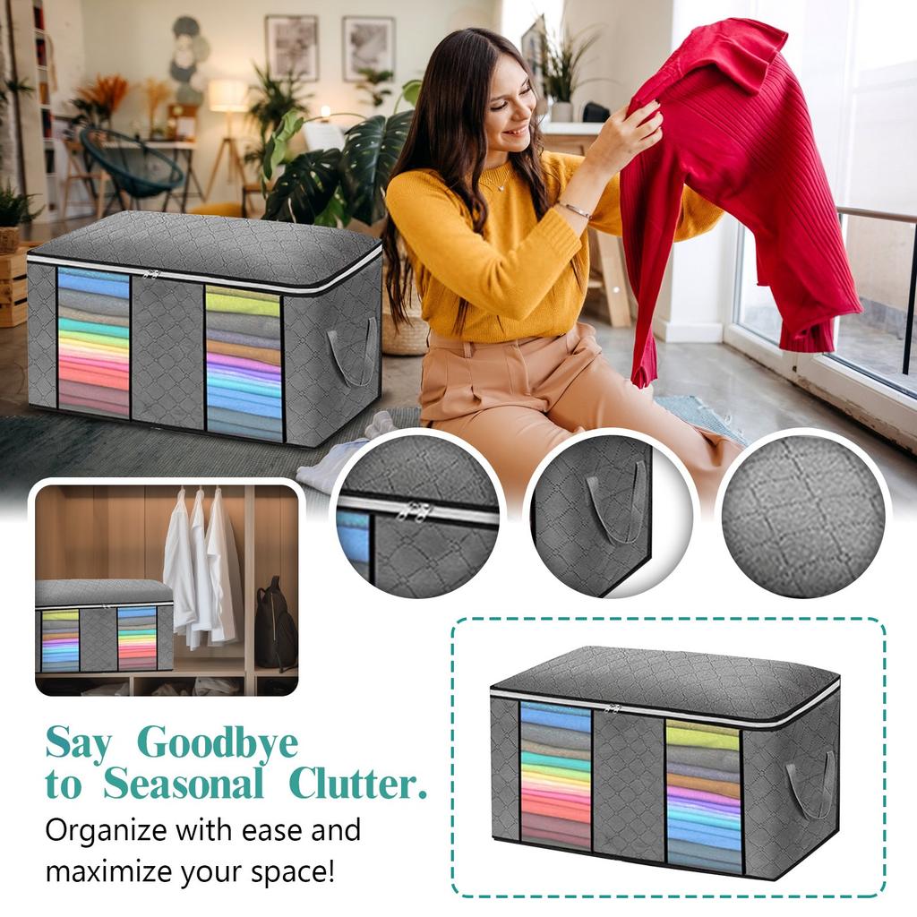 90L Large Storage Bags, Foldable Closet Organizer And Storage Bags With Handles, Thick Fabric For Blankets, Quilts, Clothes, Bedding