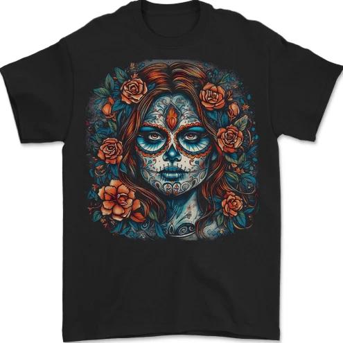 Day of the Dead Sugar Skull Girl Santa Muerte Mens T Shirt 100% Cotton L