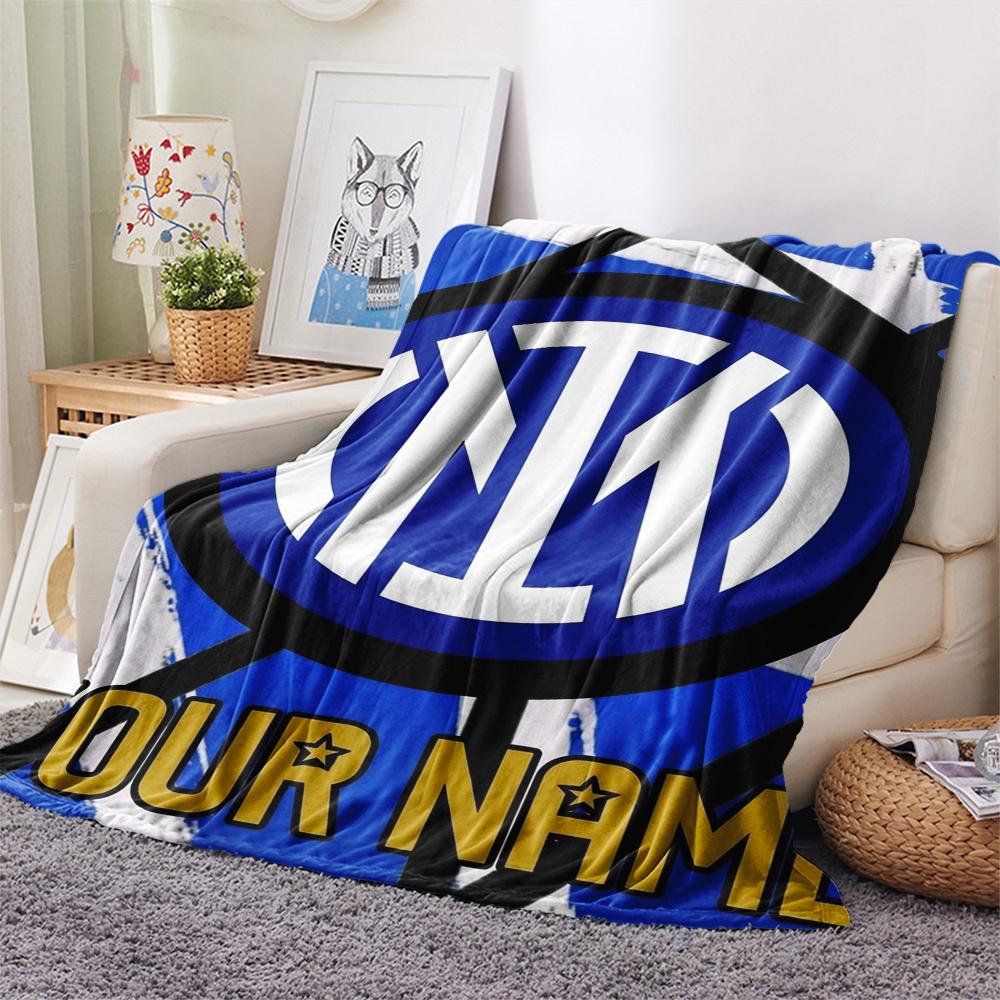 1PC Custom Name Inter Milan Patterned Flannel Blanket Suitable For All Seasons for Home Decor Warmth and Comfort Gifts Holiday Present