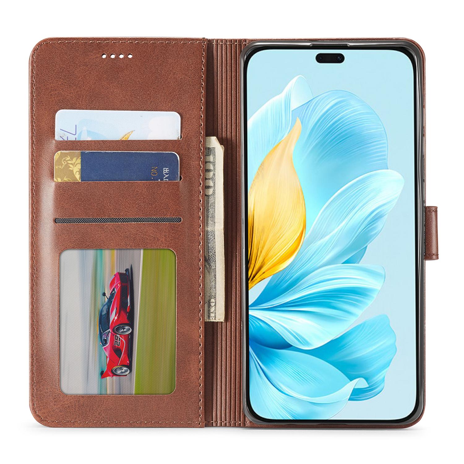 

LC.IMEEKE For Honor 200 Lite Case Calf Texture Magnetic Clasp Stand Phone Cover Brown