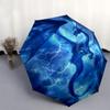 1pc Blue Dragon Lightning Pattern Automatic 3-Fold Umbrella, 8 Iron Frames, High-Value Folding Umbrella, Suitable for Office, Travel and Outdoor Adven