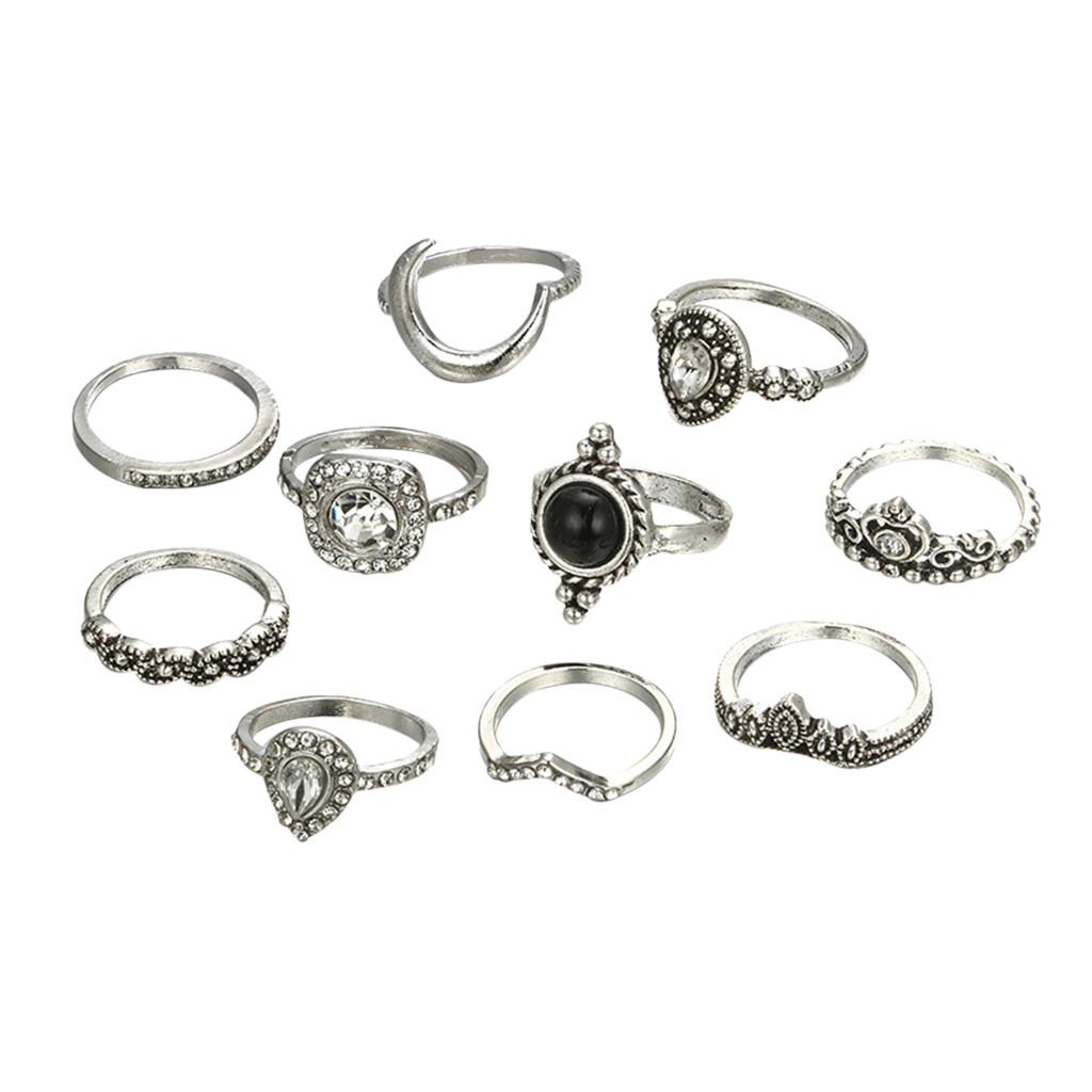 Boutique Creative Minimalist Black Flower Combination 11- Piece Ring