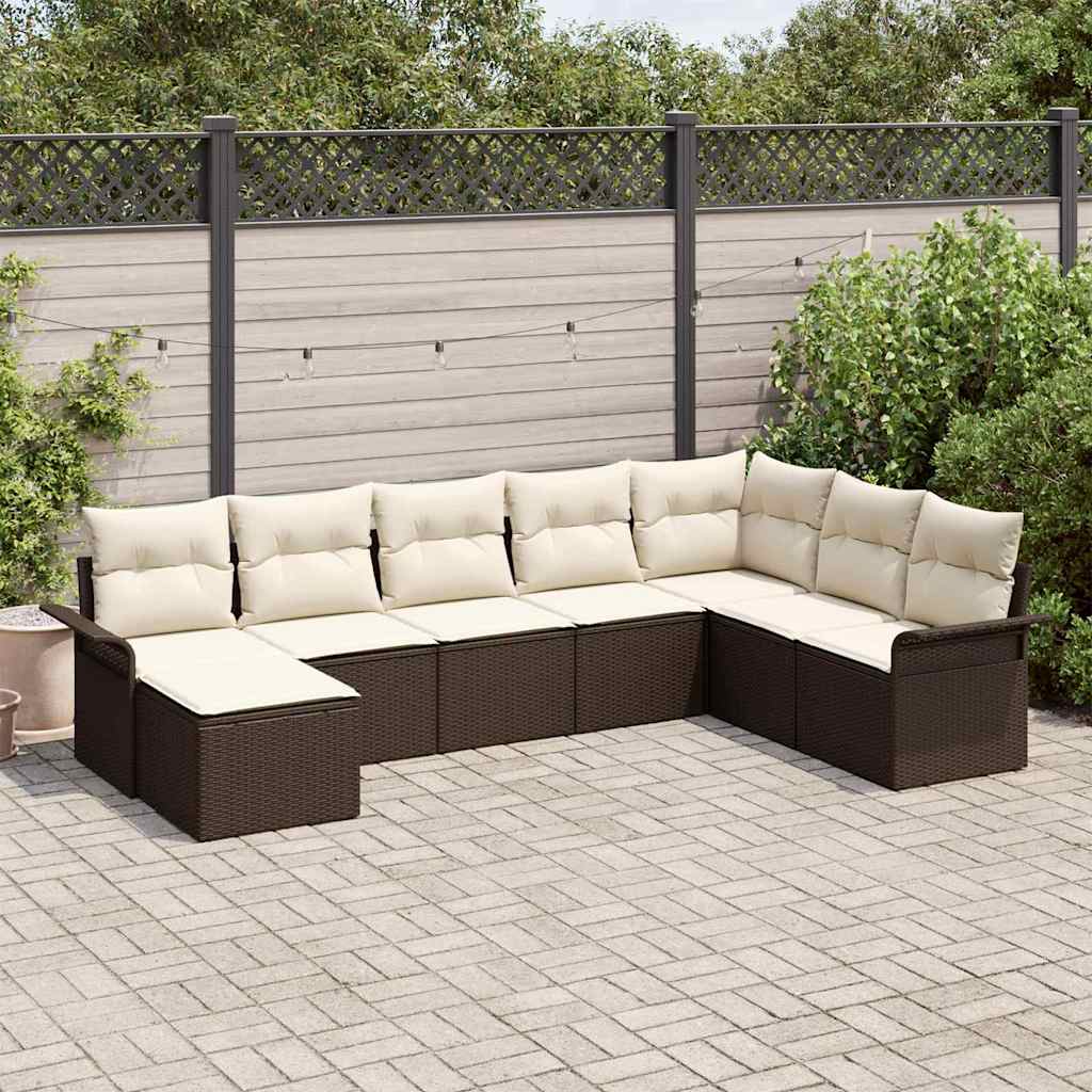 8 Piece Brown Garden Sofa Set with Cushions