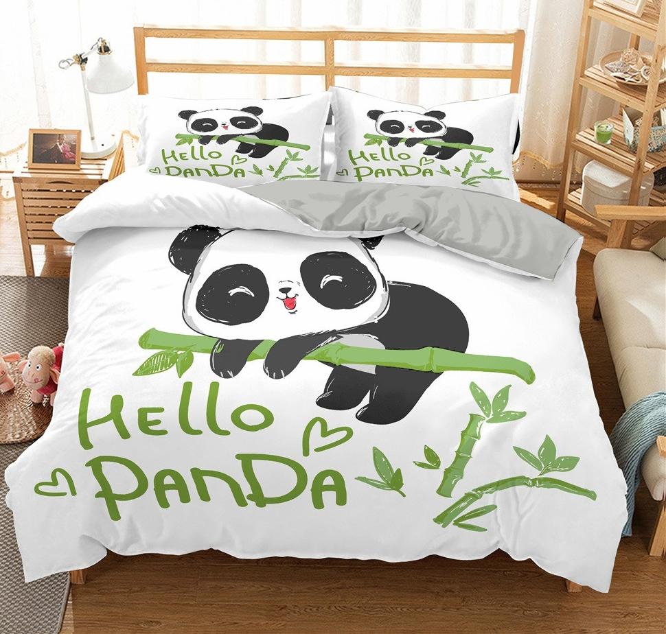 Cartoon Cute Panda Duvet Cover 3D Printed Bedding Set Children Gift Girls Single Large King Size 3-Piece Set with 2 Pillowcases