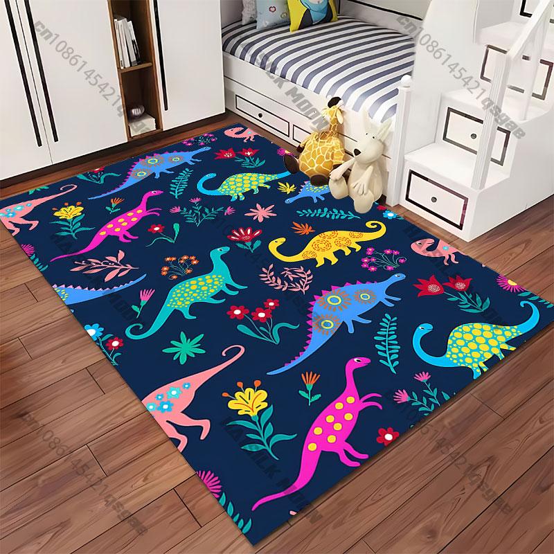 Colorful dinosaurs with floral pattern carpet Yoga living room room decor children's crawling mat doormat area rug