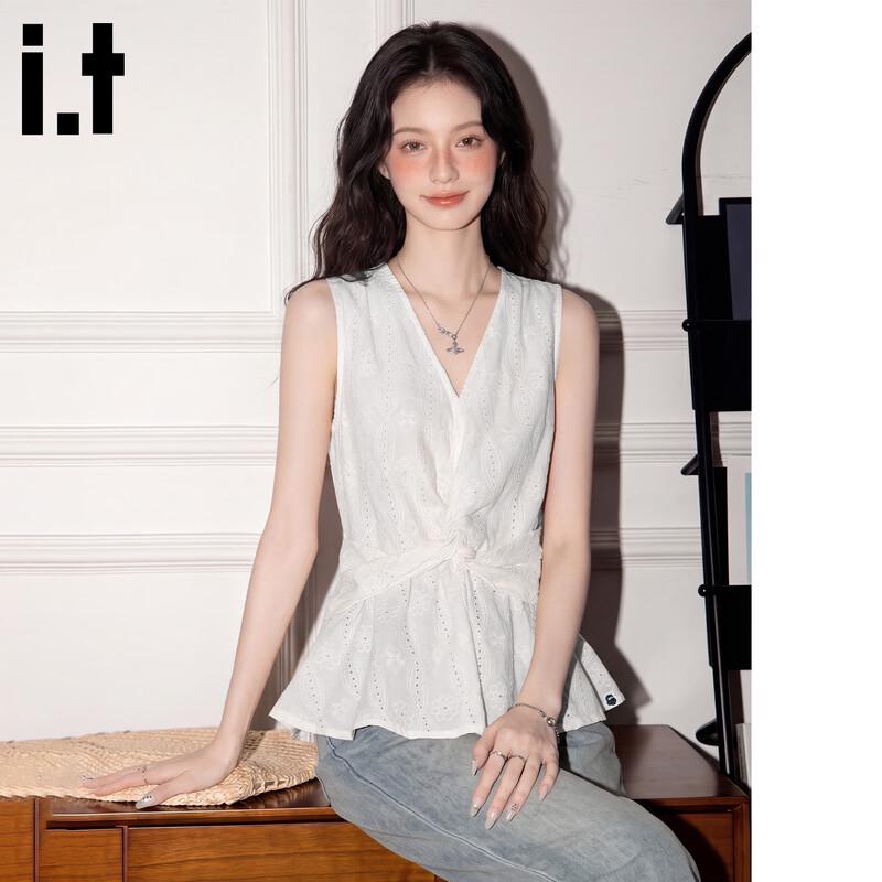Fingercroxxit French V-Neck Hollow Out Sleeveless Waist-Cinching Top