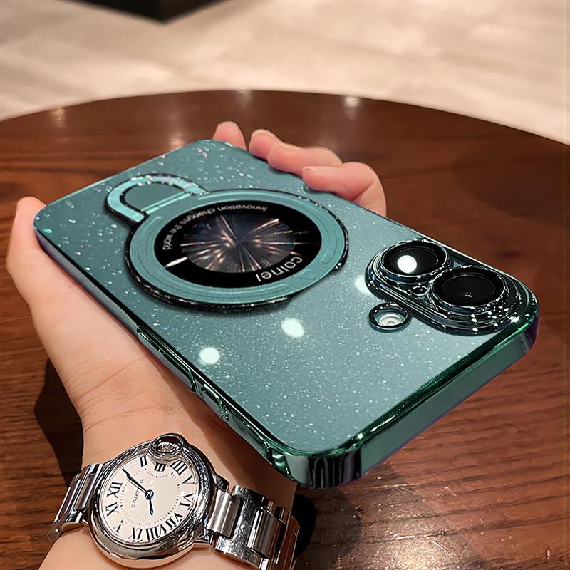 Suitable for IPhone 16 Mobile Phone Box Fulcrum Electroplated Star Sky Magnetic Suction Bracket Apple 15 Transparent All-inclusive Hard Cover