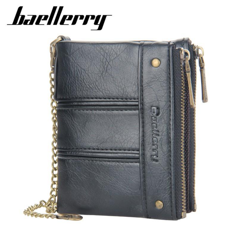 Wallet Men's Short Style European American Retro Multi Card Chain Soft Leather Clip Zipper Coin Purse