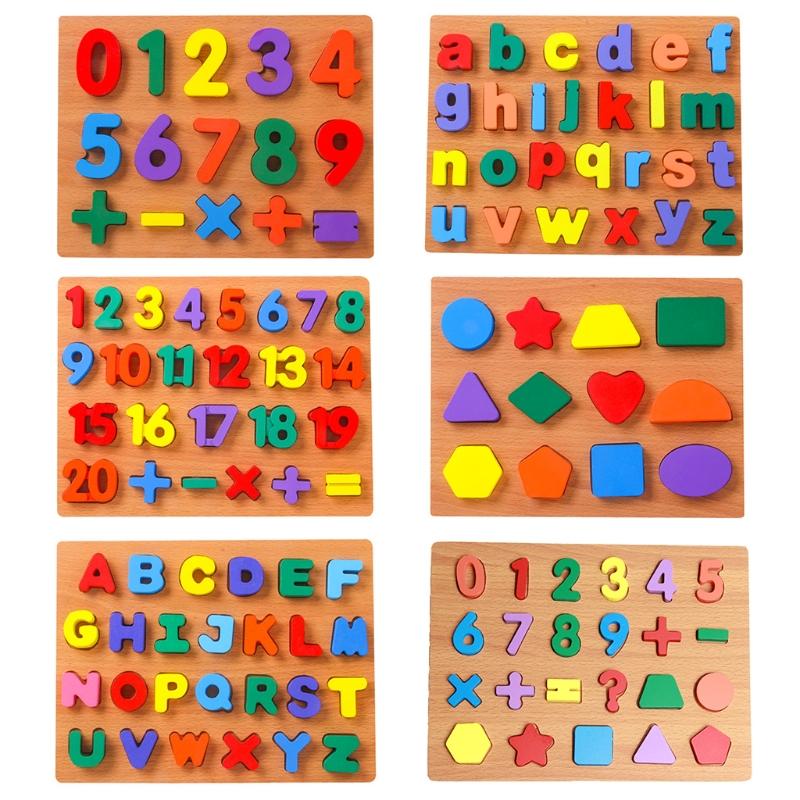 Wooden Puzzle Board Shape Matching Toy Alphabet/Number/Geometric Tangram Busy Board Jigsaw for Baby Kids Early Education