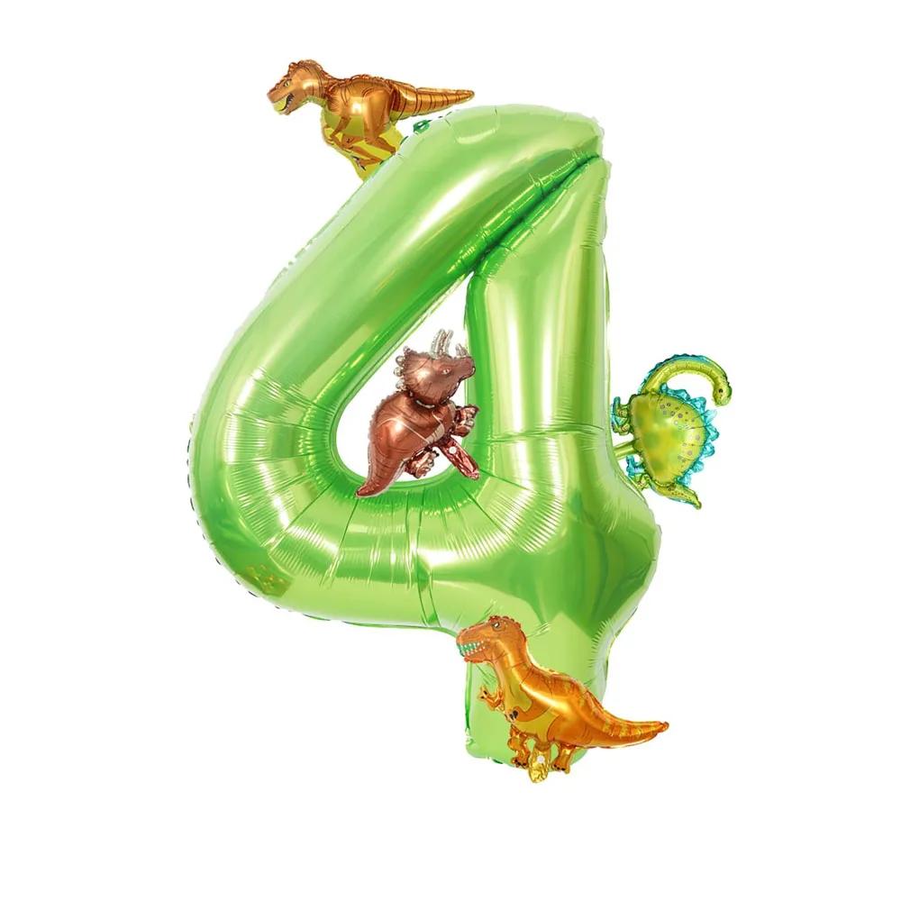 6 Stück /Set 40 Zoll Großer Aluminiumfolien-Zahlenballon Mit Niedlichen Mini-Dinosaurier-Ballons Für Geburtstagsfeier Jubiläumsdekoration