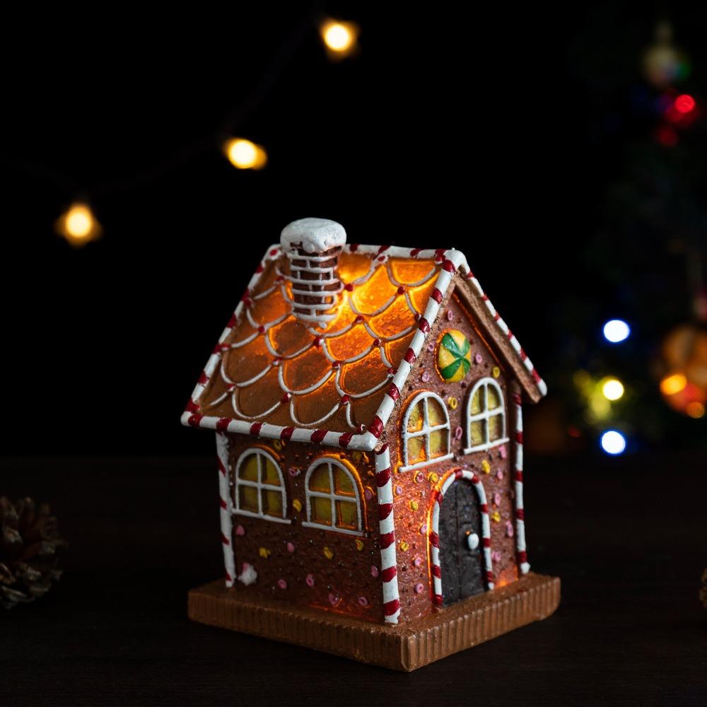 Resin Gingerbread House Ornament Luminous Gingerbread House Figurines Gift