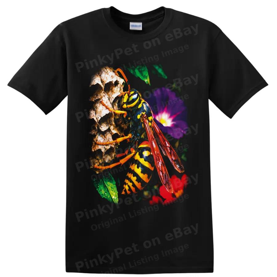 Yellowjacket Wasp Macro Nature T Shirt w/ Colorful Flower Wildlife Photo Art Tee