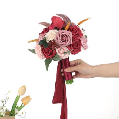 Bridal Bouquet Artificial Flowers Fake Flower Bridesmaid Toss for Valentine's Day