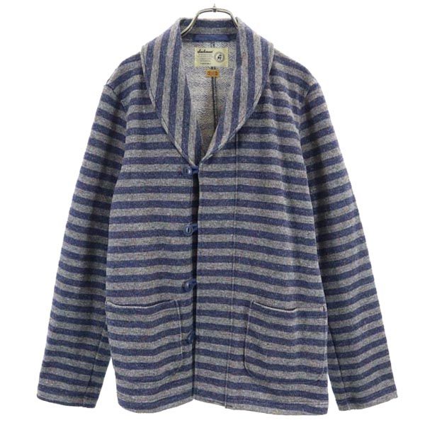 Jackman Made In Japan Wool Blend Border Pattern Jacket M Navy X Gray Men's Used