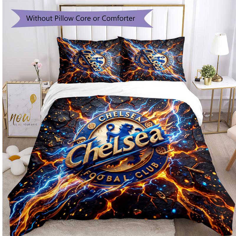 Set Lenzuola 3 Pezzi Stampato Chelsea FC Morbido Delicato sulla Pelle Lavabile Copripiumino e Federe Set Tutte le Stagioni Camera da Letto