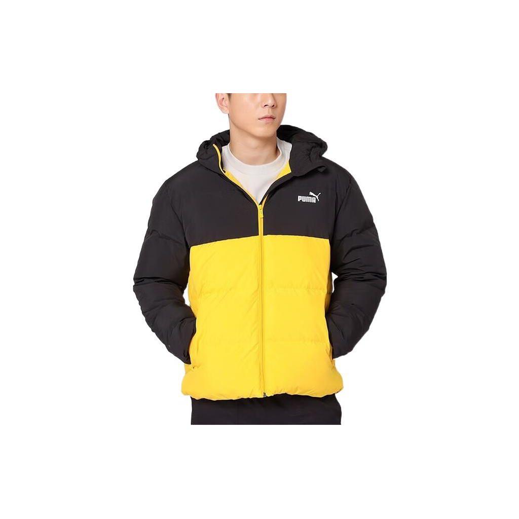 Puma Logo Print Patchwork Stand Collar Animal Pattern Letter Hooded Down Jacket Men Outerwear Yellow 534502-01